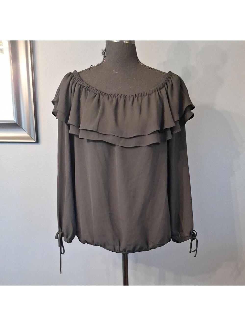 Nwt Michael Michael Kors Black Long Sleeve Ruffle Blouse Top Size Small